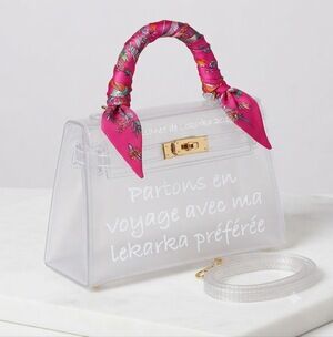 Lekarka Vinyl Kelly Style 20cm Small BAG PVC Clear White Turnlock Gold Crossbody